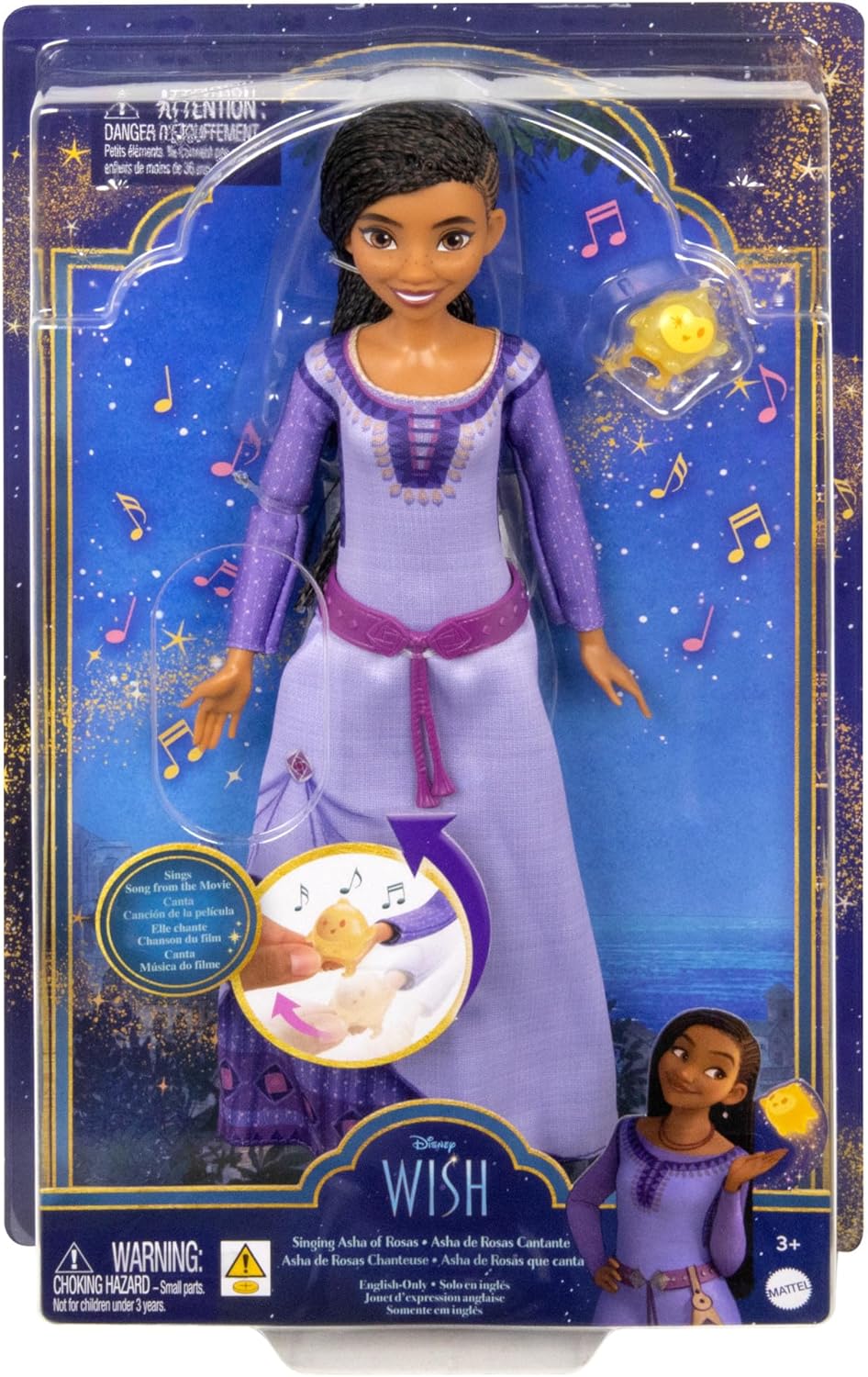 Mattel Disney Wish singende Asha of Rosas Modepuppe & Star Figur, beweglich mit abnehmbarem Outfit, singt "This Wish" auf