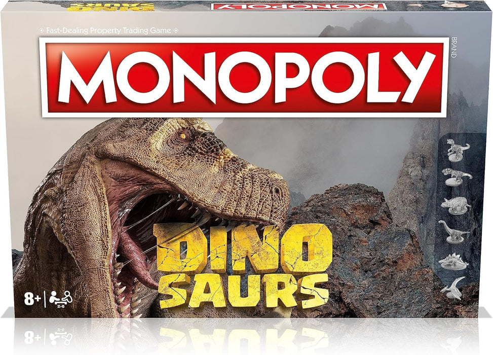 Monopoly Dinosauri: avanzamento a T-Rex, Velociraptor o Triceratopo; scambia strada per il successo - ottimo regalo >8 anni