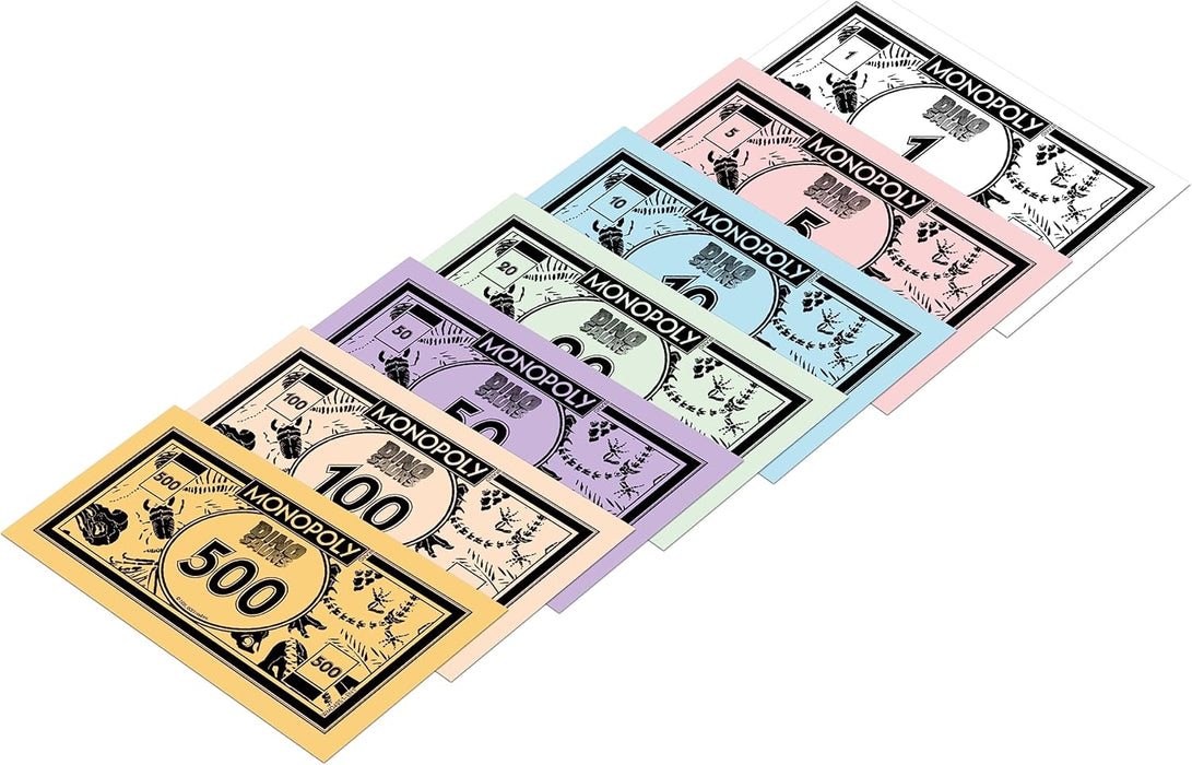 Monopoly Dinosauri: avanzamento a T-Rex, Velociraptor o Triceratopo; scambia strada per il successo - ottimo regalo >8 anni