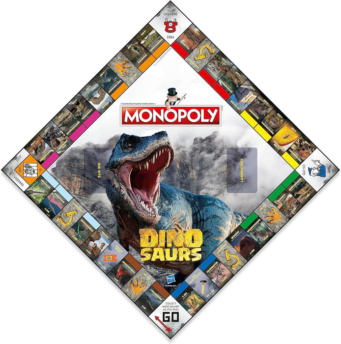 Monopoly Dinosauri: avanzamento a T-Rex, Velociraptor o Triceratopo; scambia strada per il successo - ottimo regalo >8 anni