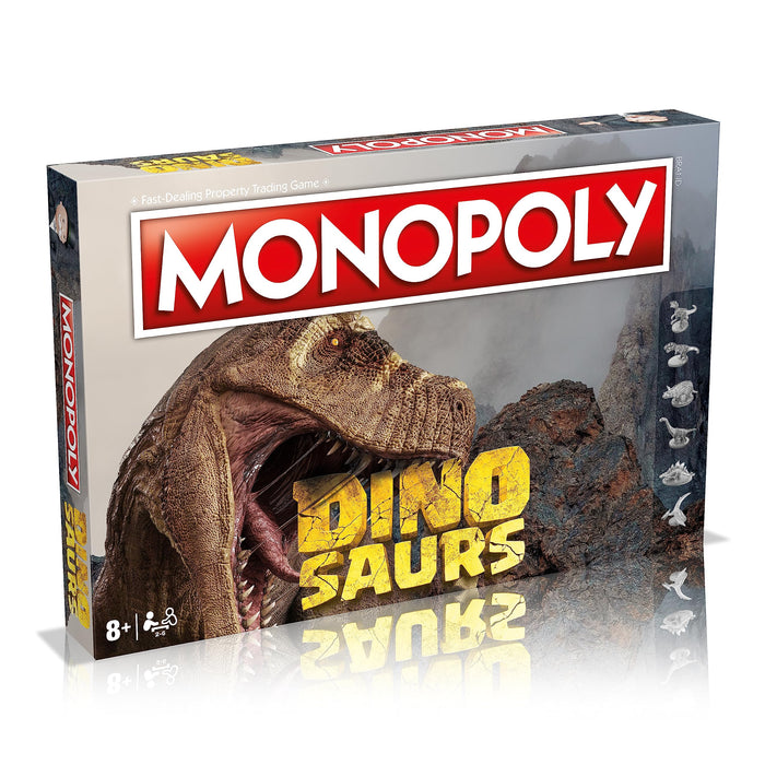 Monopoly Dinosauri: avanzamento a T-Rex, Velociraptor o Triceratopo; scambia strada per il successo - ottimo regalo >8 anni