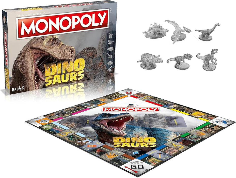 Monopoly Dinosauri: avanzamento a T-Rex, Velociraptor o Triceratopo; scambia strada per il successo - ottimo regalo >8 anni