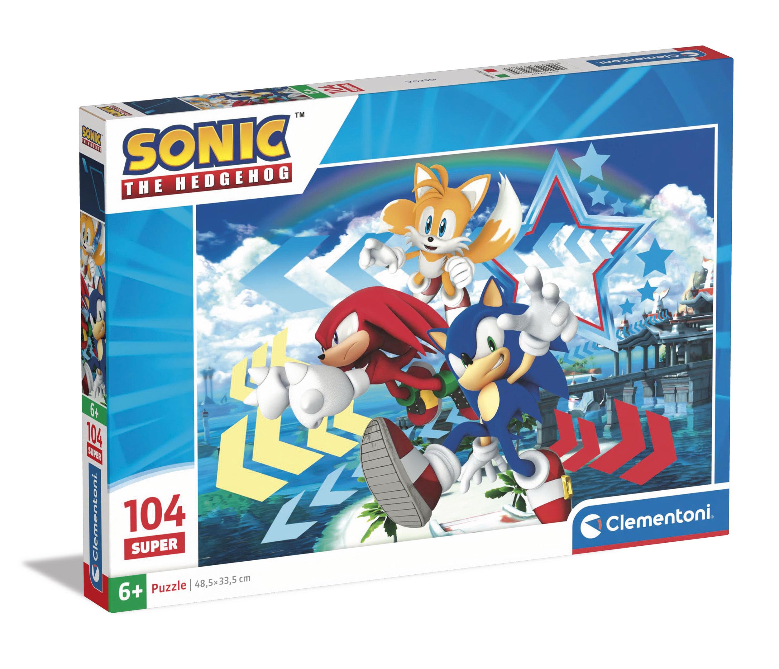 Clementoni 27267 Sonic Supercolor Puzzle-Sonic-104 Pieces, Jigsaw Kids Age 6, Puzzle Cartoon, Made in Italy