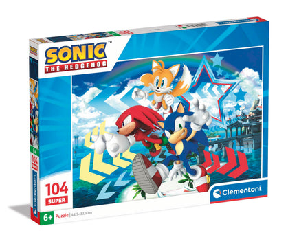 Clementoni 27267 Sonic Supercolor Puzzle-Sonic-104 Pieces, Jigsaw Kids Age 6, Puzzle Cartoon, Made in Italy