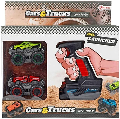 BEMIRO Monster Trucks with Launch Gun on Card