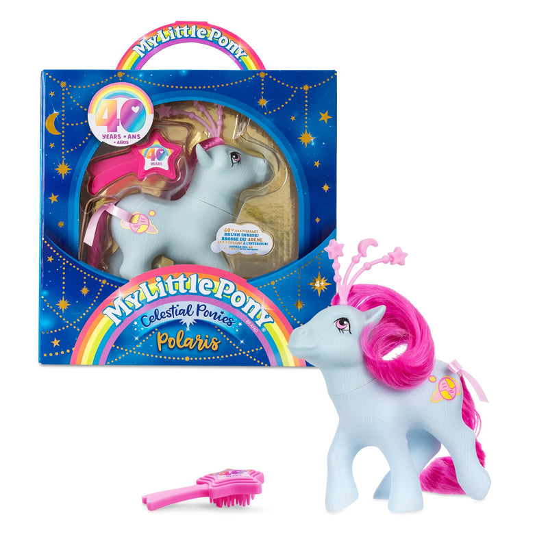 Celestial Ponies - Polaris, My Little Pony, Basic Fun, 35342, Retro Horse Toys for Girls and Boys, 40th Anniversary White Pony Figure, Includes Celestial Crown and Accessories, Ages 4 years +