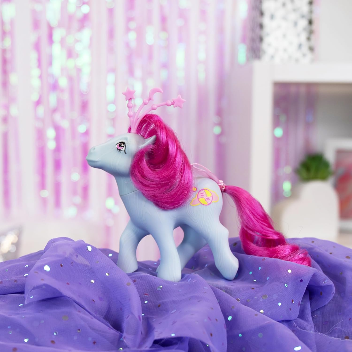 Celestial Ponies - Polaris, My Little Pony, Basic Fun, 35342, Retro Horse Toys for Girls and Boys, 40th Anniversary White Pony Figure, Includes Celestial Crown and Accessories, Ages 4 years +