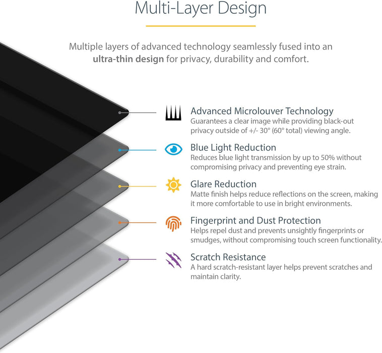 StarTech.com 13.5-inch Surface Laptop/Surface Book Privacy Screen, Anti-Glare Privacy Filter with 51% Blue Light Reduction, Monitor Screen Protector, Matte Finish (135S-PRIVACY-SCREEN