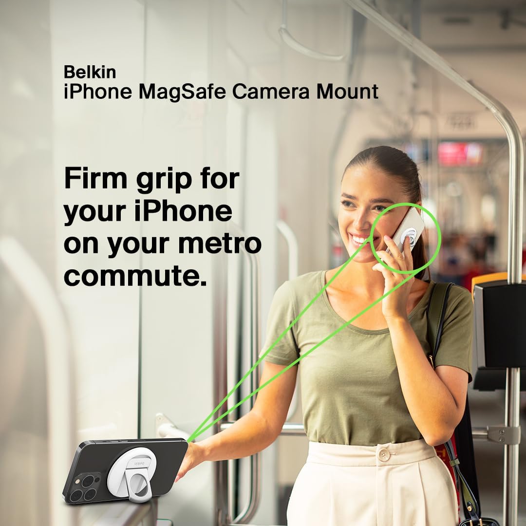 Belkin iPhone MagSafe Camera Mount for MacBook, Magnetic iPhone Continuity Camera Mount, Turn iPhone to Webcam, Compatible with MacBook Pro, Air, iPhone 15, 14, 13, 12 series with ring grip