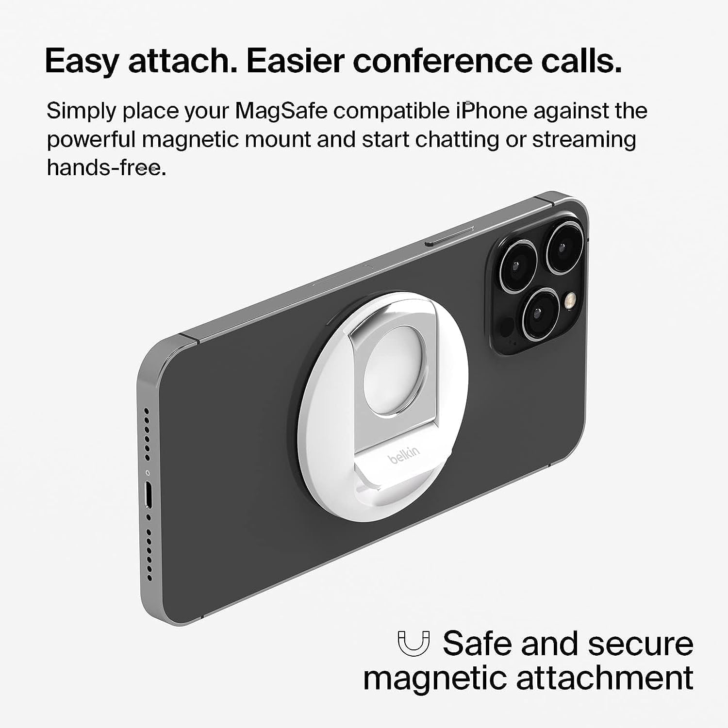 Belkin iPhone MagSafe Camera Mount for MacBook, Magnetic iPhone Continuity Camera Mount, Turn iPhone to Webcam, Compatible with MacBook Pro, Air, iPhone 15, 14, 13, 12 series with ring grip