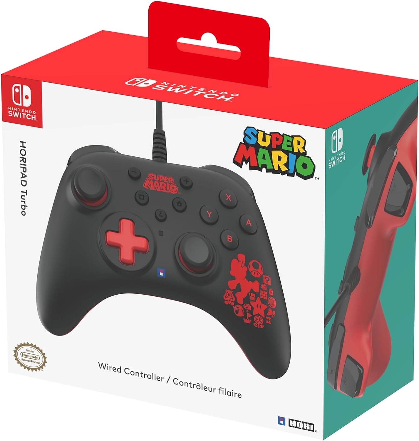 HORI Nintendo Switch HORIPAD Turbo (Mario) Ergonomic Wired Controller Pad - Officially Licensed by Nintendo - Nintendo Switch & Nintendo Switch - OLED Model