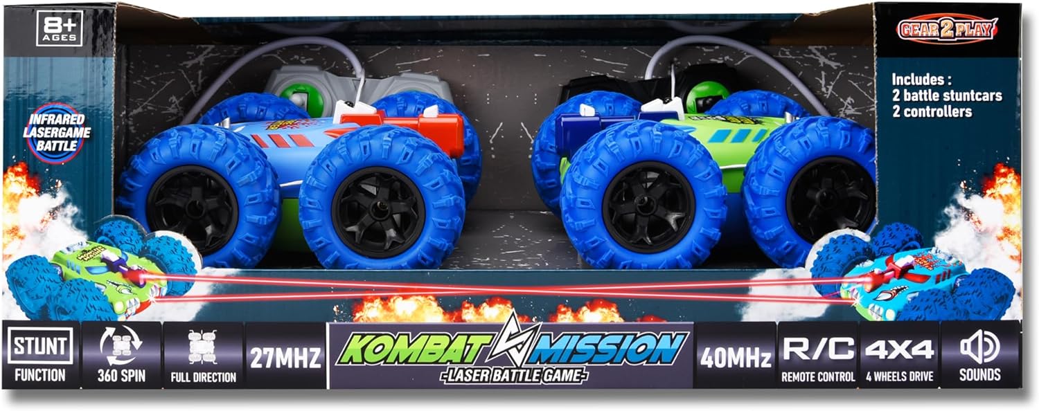 Gear2Play Kombat Mission - Remote Control Stunt Cars That Can Laser Tag - Make Stunts and Battle Against Each Other - Unique Toy for Your Child - Best Gift