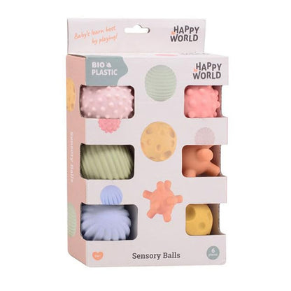 Happy World bio plastic motoriek en zintuig ballen 6 in doo