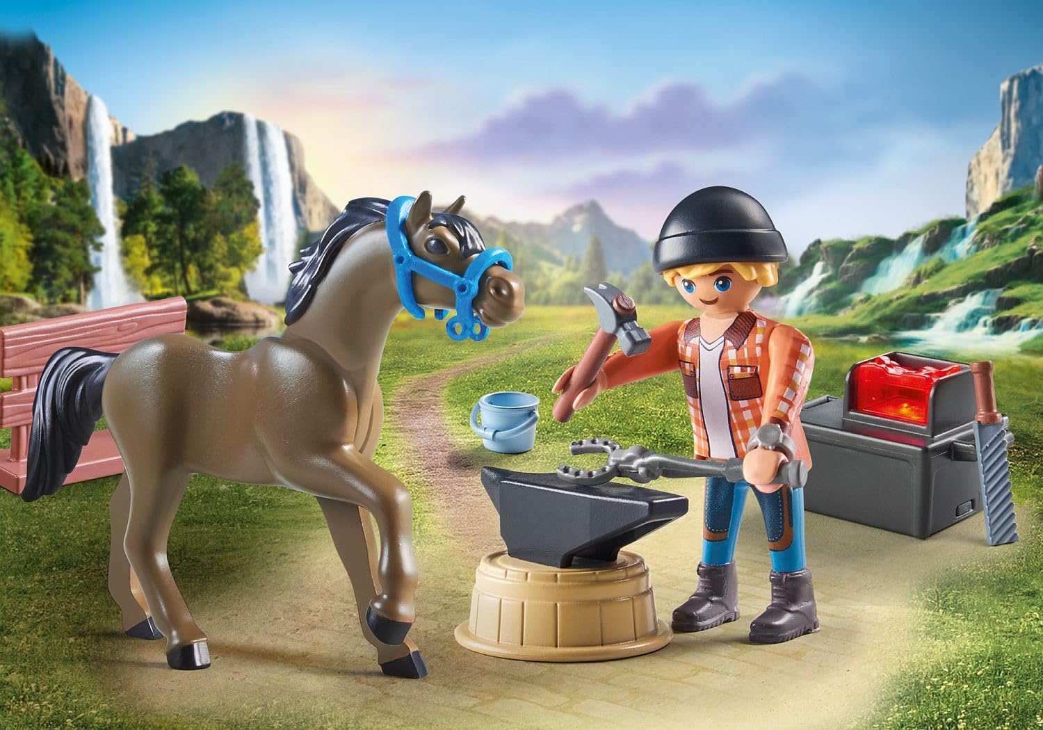 Playmobil 71357 Horses of Waterfall - Farrier Ben and Archilles, Horse Toy, Fun Imaginative Role-Play, PlaySets Suitable for Children Ages 4+