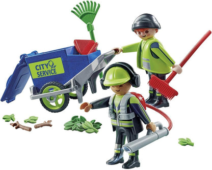 Playmobil 71434 City Action Street Cleaning Team, city cleaning, figures and rubbish bin for pushing along, educational toy, fun imaginative role-play, playsets suitable for children ages 4+