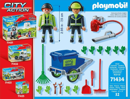 Playmobil 71434 City Action Street Cleaning Team, city cleaning, figures and rubbish bin for pushing along, educational toy, fun imaginative role-play, playsets suitable for children ages 4+