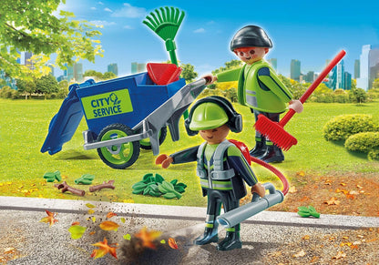 Playmobil 71434 City Action Street Cleaning Team, city cleaning, figures and rubbish bin for pushing along, educational toy, fun imaginative role-play, playsets suitable for children ages 4+