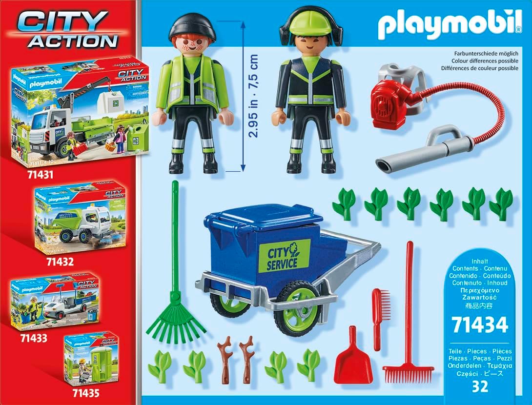 Playmobil 71434 City Action Street Cleaning Team, city cleaning, figures and rubbish bin for pushing along, educational toy, fun imaginative role-play, playsets suitable for children ages 4+