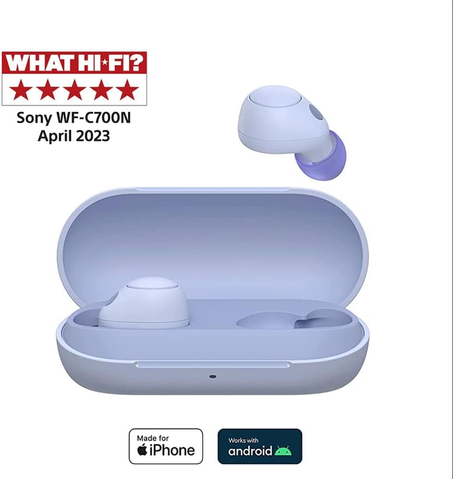 Sony WF-C700N True Wireless Noise Cancelling Earbuds - All-day comfort and stability - Up to 15H battery life with charging case - Lavender Lavender Single