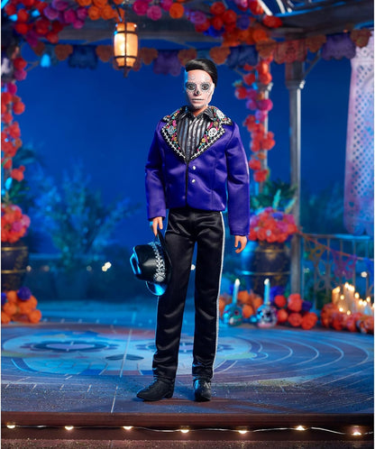2023 Día De Muertos Ken Doll Wearing Blue Jacket and Black Hat, Barbie Signature Collectible, HJX15