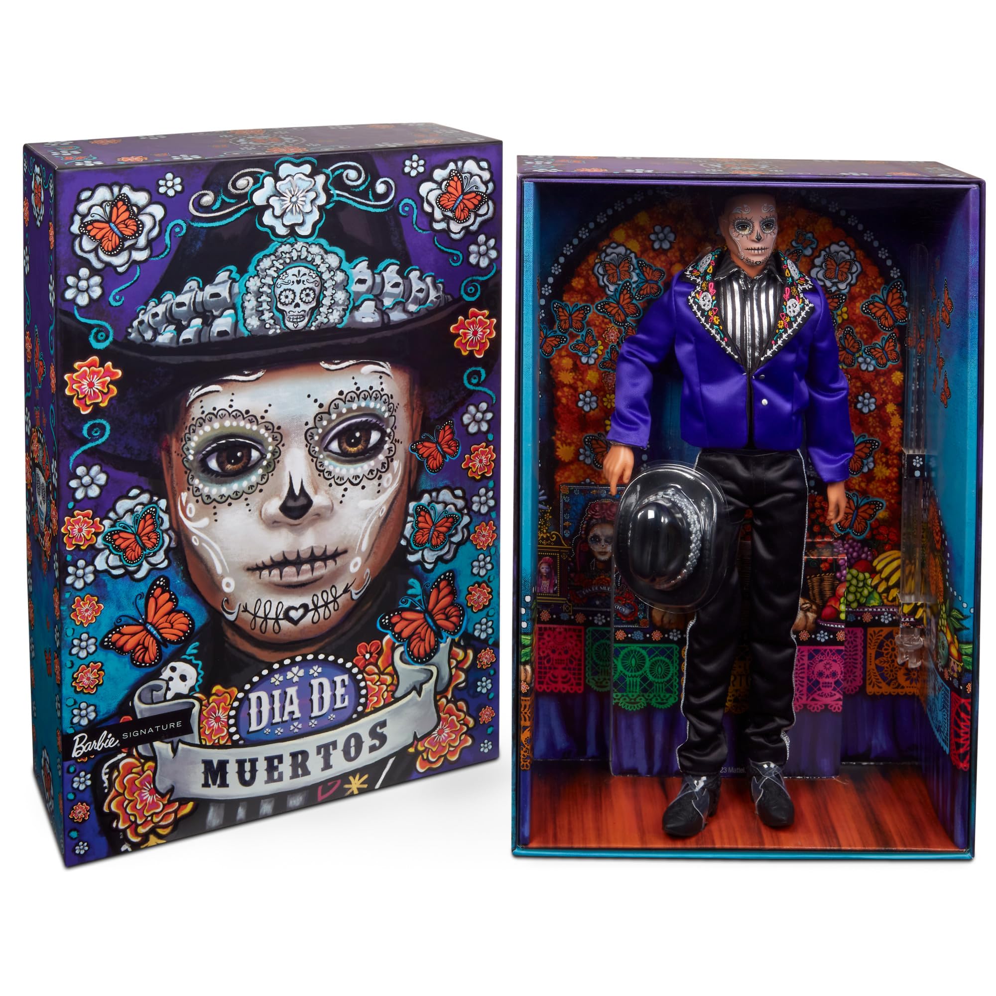 2023 Día De Muertos Ken Doll Wearing Blue Jacket and Black Hat, Barbie Signature Collectible, HJX15