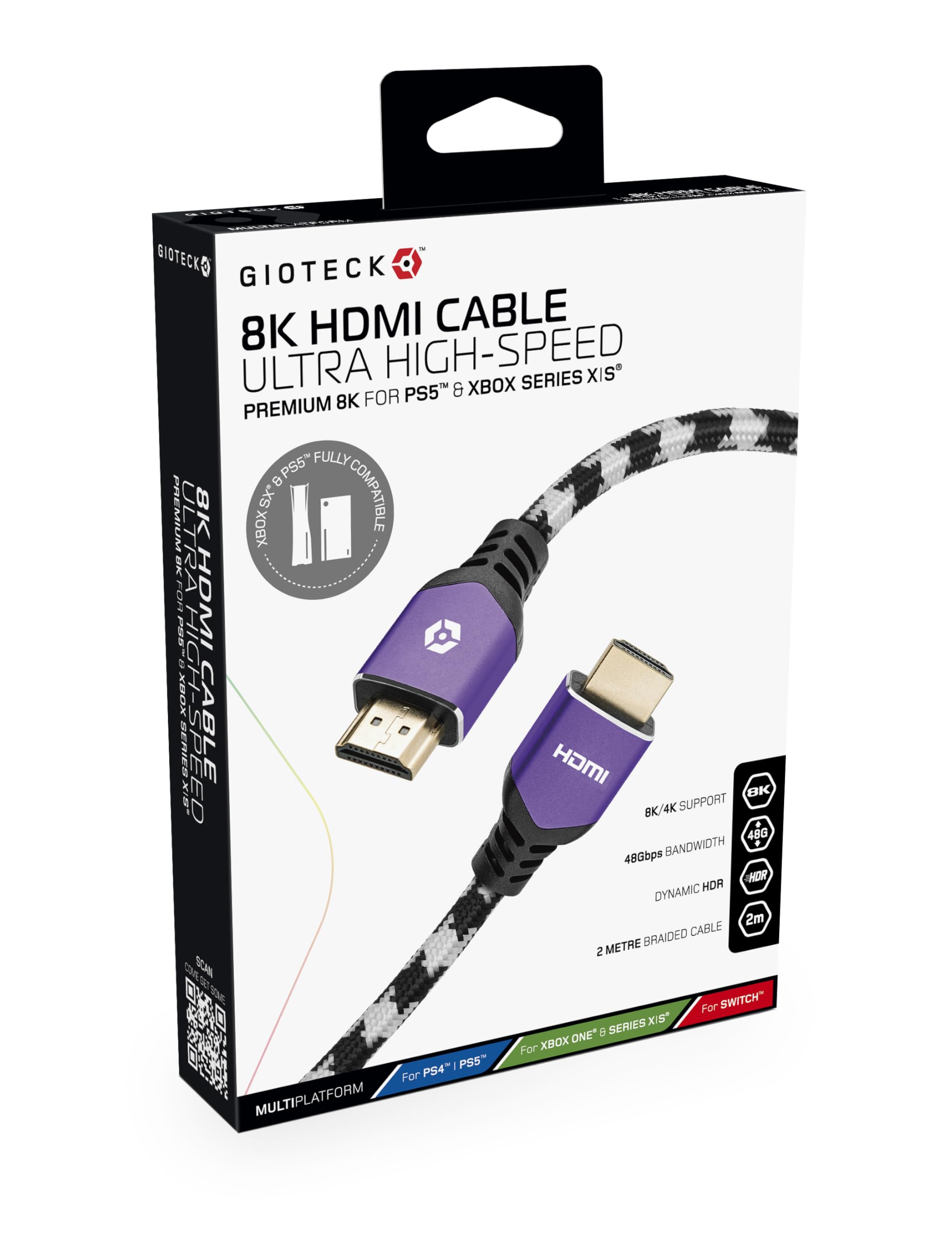 Gioteck Ultra High Speed 8K HDMI Cable for Playstion, Xbox, Nintendo Switch - 48 Gbps Bandwidth, Dynamic HDR