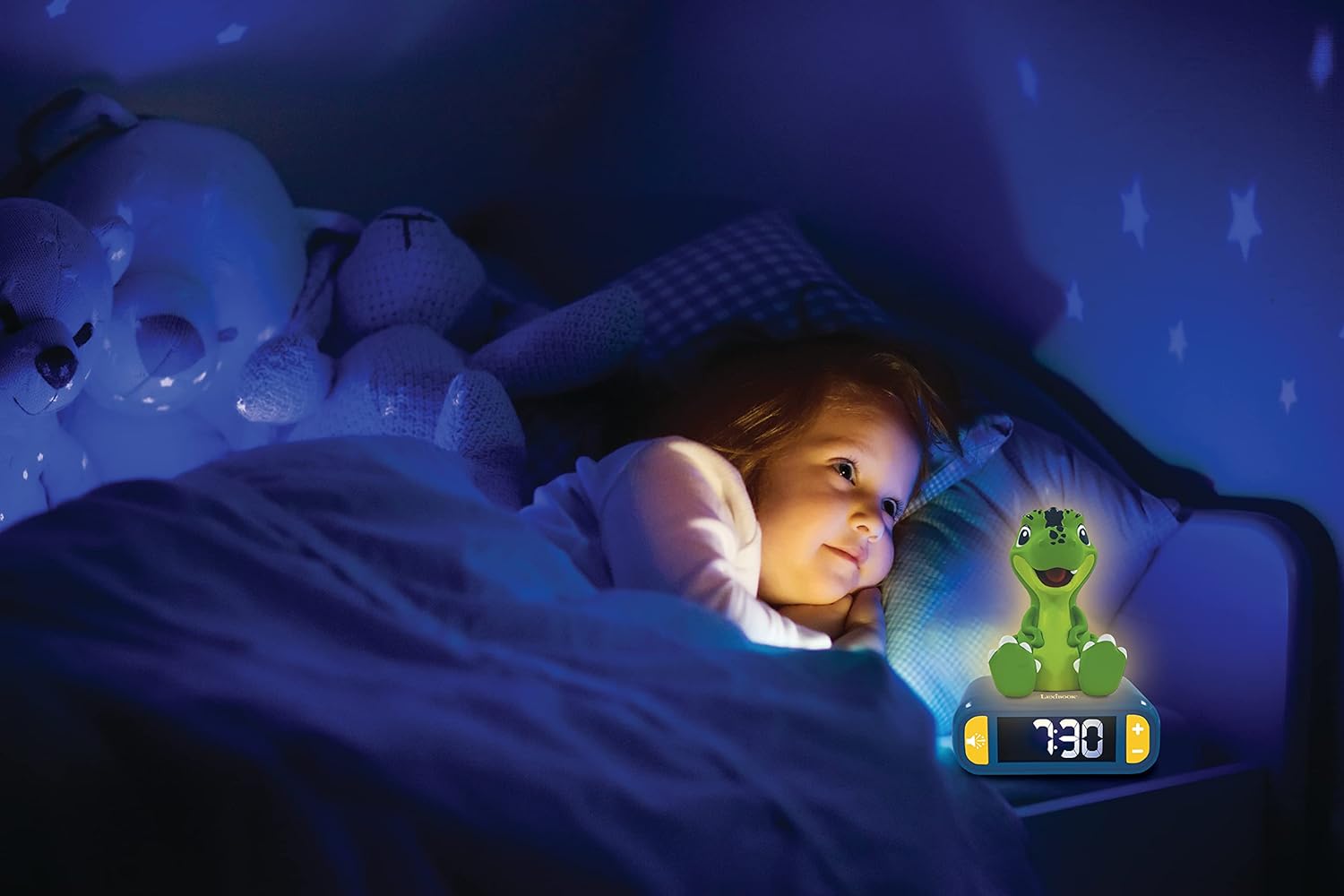 Lexibook RL800DINO Dinosaur Nightlight, Alarm Clock for Boys and Girls, Snooze, Colour Blue/Green,Medium