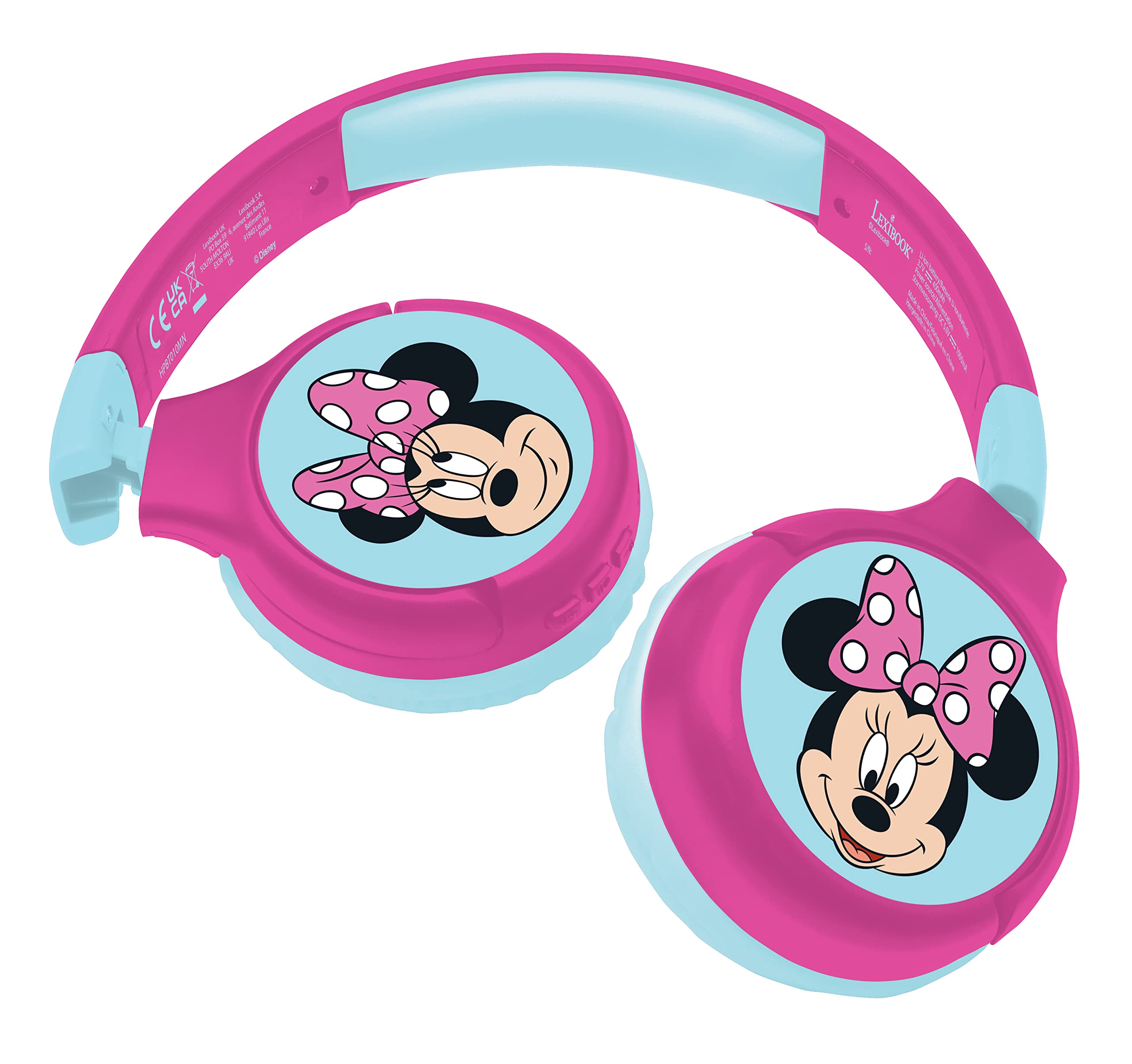 Lexibook Minnie, 2-in-1 Bluetooth Headphones for Kids, Stereo, Wireless, Wired, Kids safe, Foldable, Adjustable, pink/blue, HPBT010MN Disney Minnie