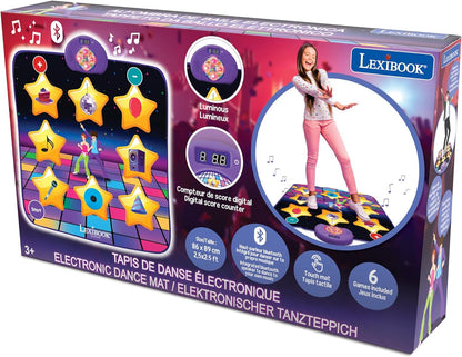 Lexibook, Alfombra electrónica para Pista de Baile, Teclas iluminadas, Altavoz Incorporado, Morado/Amarillo, Color, M (DM10