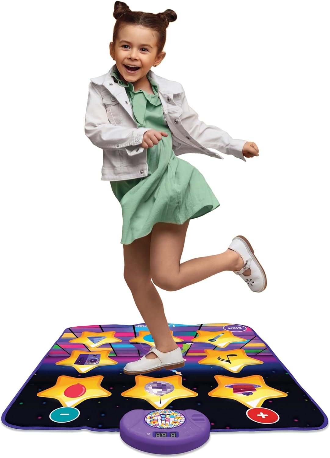 Lexibook, Alfombra electrónica para Pista de Baile, Teclas iluminadas, Altavoz Incorporado, Morado/Amarillo, Color, M (DM10