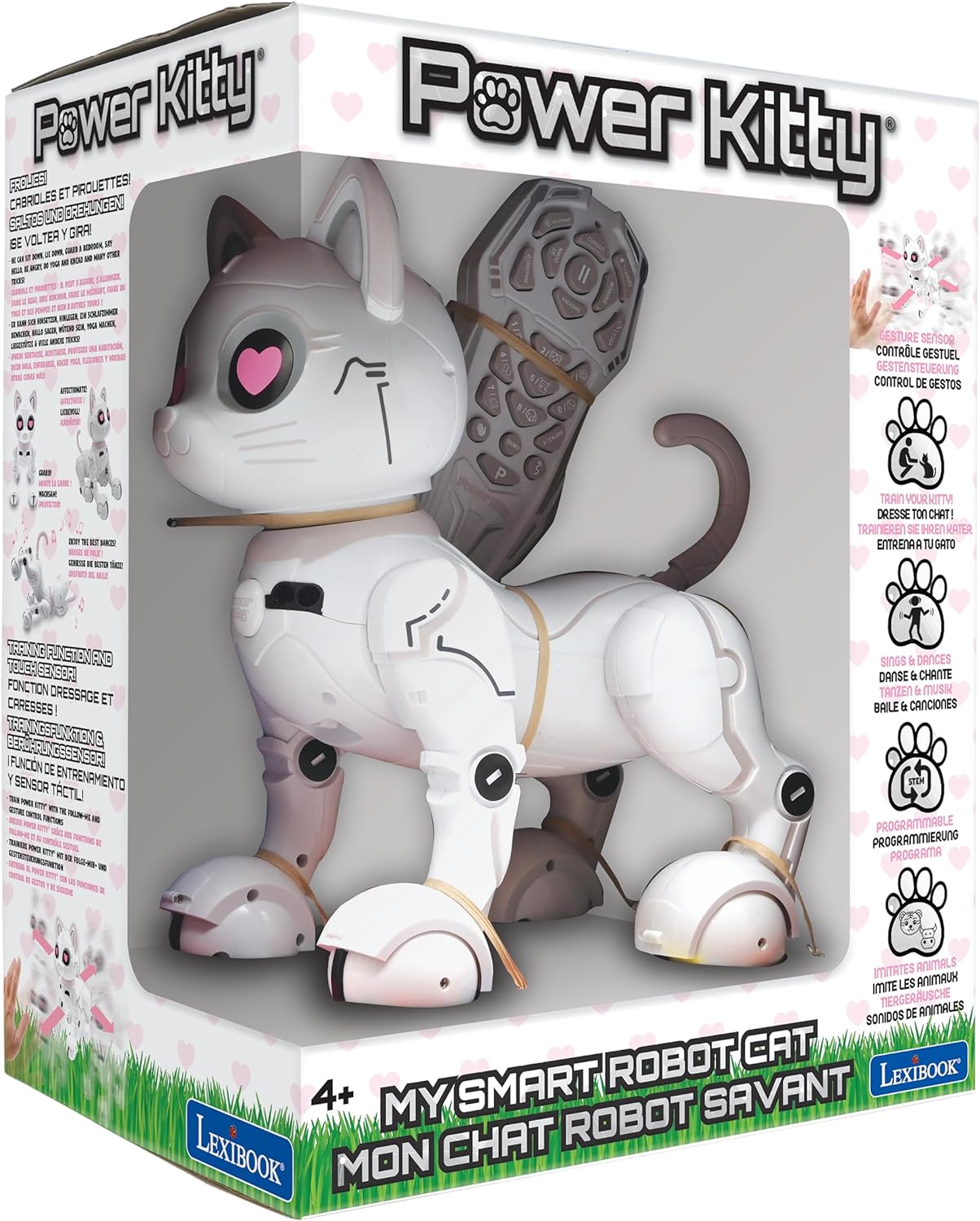 Lexibook - Power Kitty® - Remote Control Robot Cat, Programmable Smart Robot, Light, Sound, White/Pink