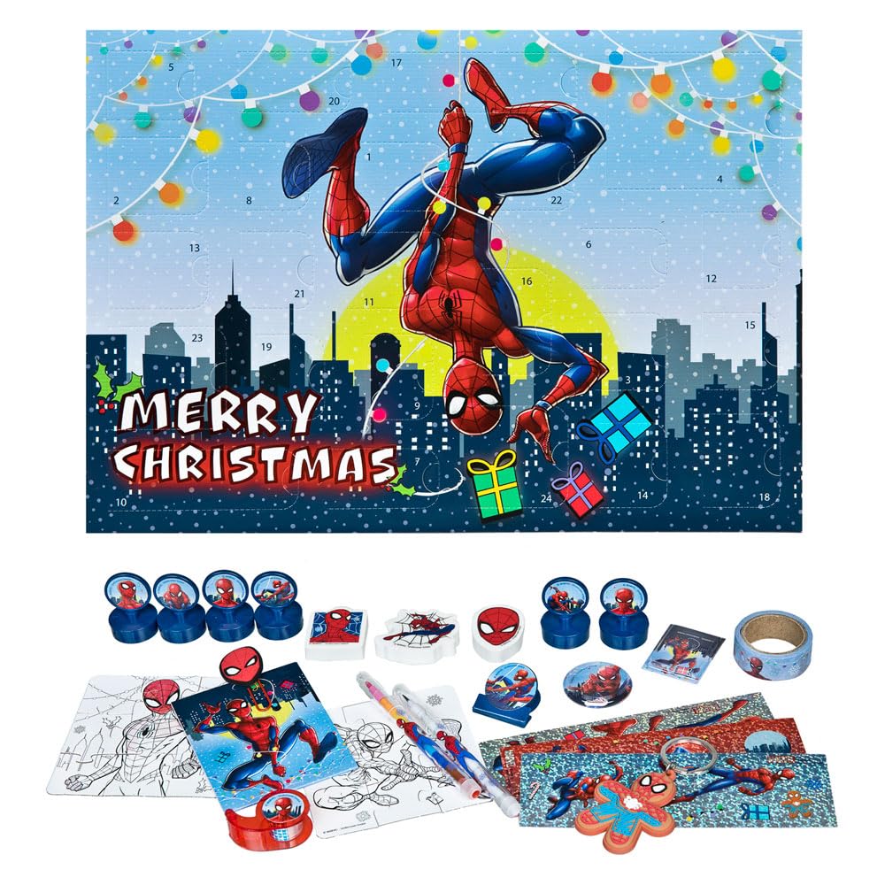 Undercvover SPAN8025 - SPIDERMAN Adventskalender für Kinder, Mehrfarbig, ca. 45x32x3cm