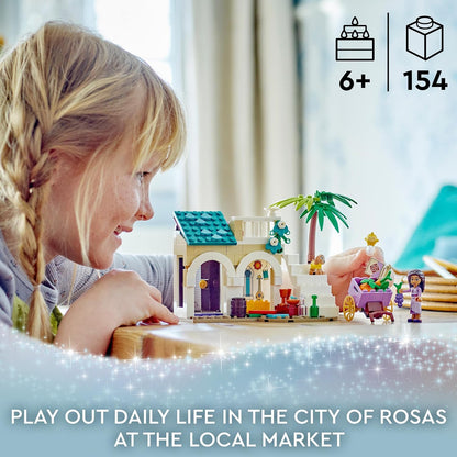 LEGO 43223 Disney Wish Asha in der Stadt Rosas, Wish-Film-Set mit Marktplatz, Asha-Minipuppe, Valentino als Spielzeug-Ziege und Stern-Figuren, Geschenk für Kinder ab 6 Jahren, Mädchen und Jungen