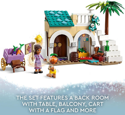 LEGO 43223 Disney Wish Asha in der Stadt Rosas, Wish-Film-Set mit Marktplatz, Asha-Minipuppe, Valentino als Spielzeug-Ziege und Stern-Figuren, Geschenk für Kinder ab 6 Jahren, Mädchen und Jungen