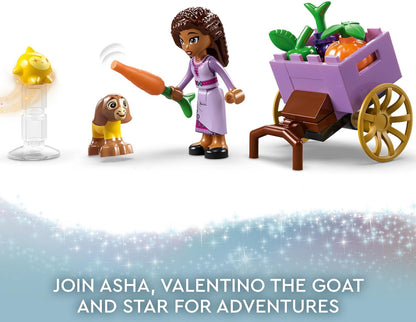 LEGO 43223 Disney Wish Asha in der Stadt Rosas, Wish-Film-Set mit Marktplatz, Asha-Minipuppe, Valentino als Spielzeug-Ziege und Stern-Figuren, Geschenk für Kinder ab 6 Jahren, Mädchen und Jungen