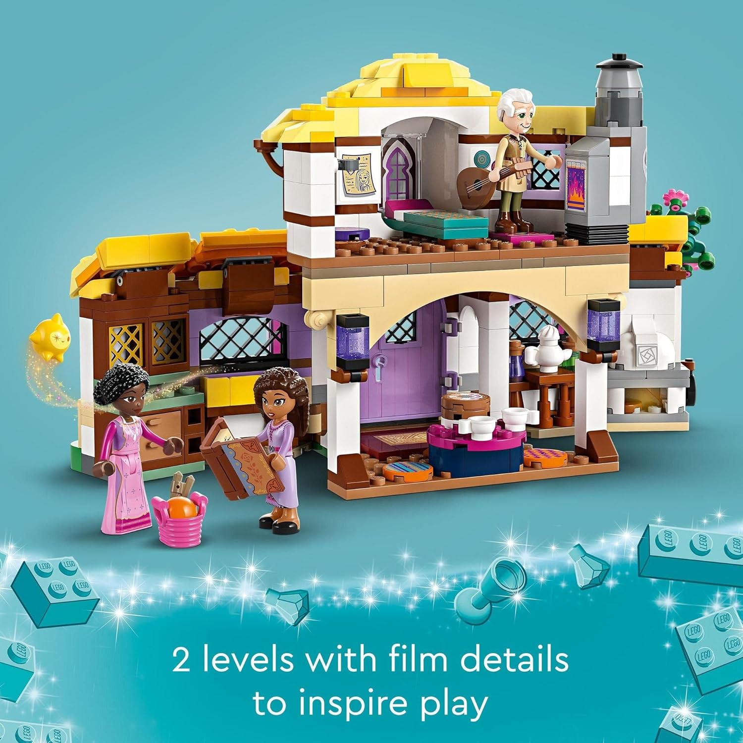 LEGO 43231 Disney Wish Ashas Häuschen Set, öffnendes Spielzeug-Puppenhaus aus dem Wish-Film mit Asha, Sakina und Sabino-Mini-Puppen und Star-Figur, Kinder, Mädchen und Jungen