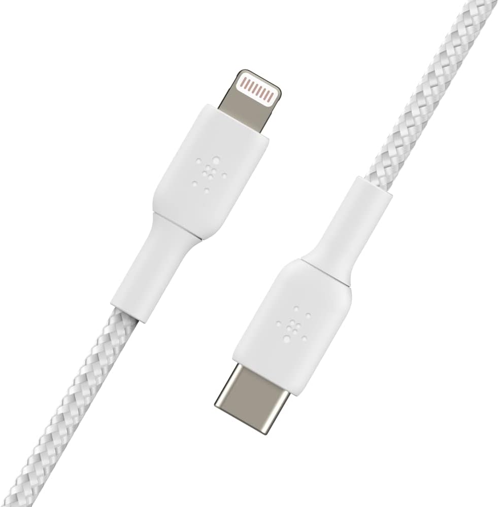 Belkin Braided USB-C to Lightning Cable (iPhone Fast Charging Cable for iPhone 14, 13, 12 or earlier) Boost Charge MFi-Certified iPhone USB-C Cable, White, 1 m