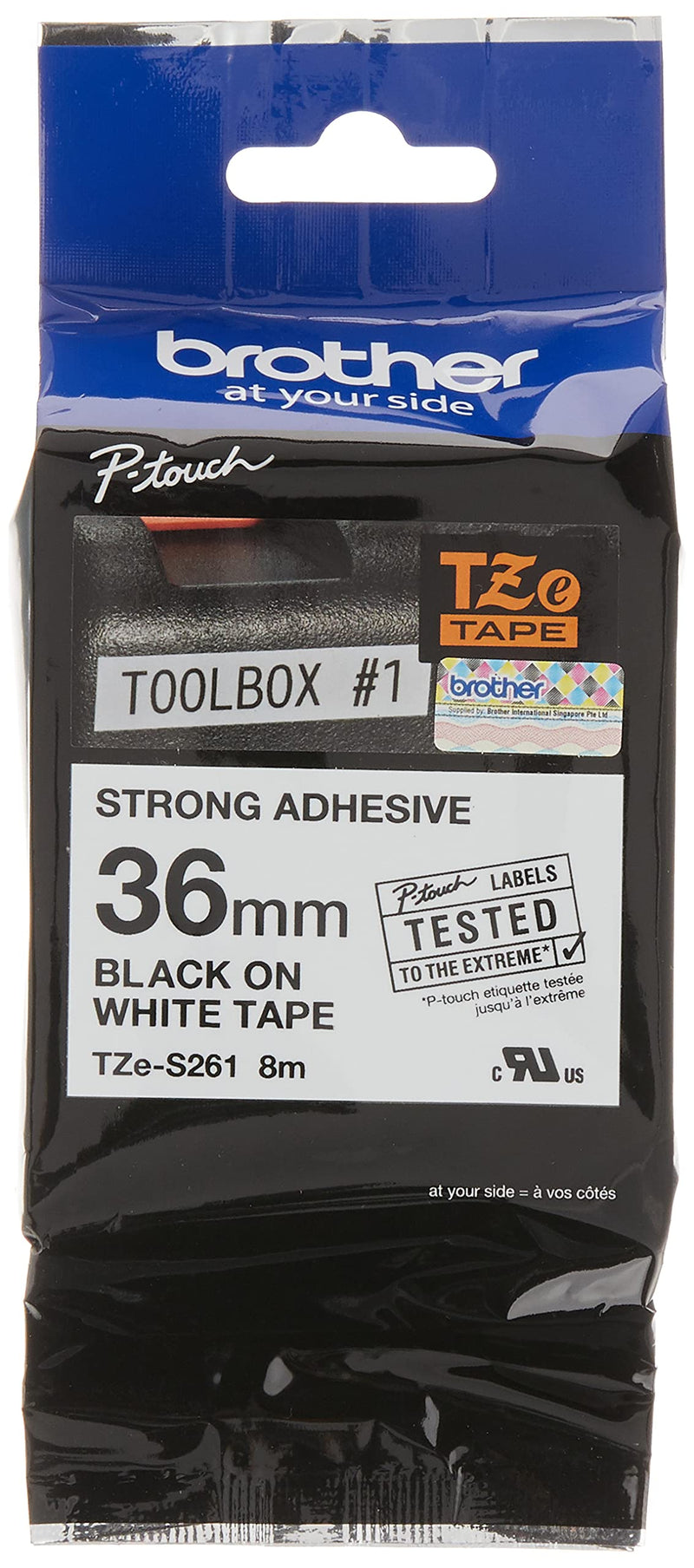 Brother TZe S261 - Laminated extra strength adhesive tape - black on white - Roll (3.6 cm x 8 m) - 1 roll(s
