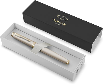 PARKER IM Monochrome Rollerball Pen | Champagne Finish and Trims | Fine Point | Black Ink | Gift Box