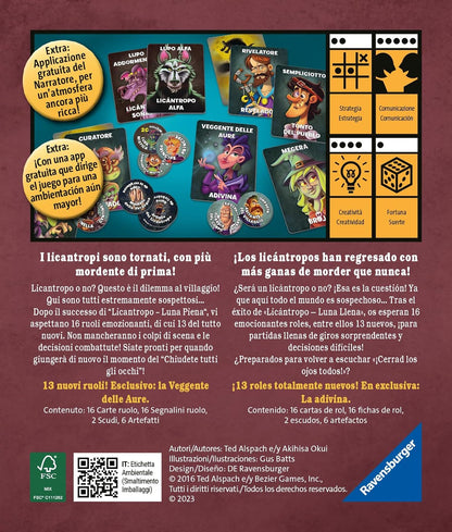 Ravensburger - Licantropo Prima Luce, Gioco di Carte per tutta la famiglia, App per Smartphone Integrata, da 3 a 10 giocatori, 9+ Anni
