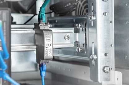 DIGITUS PoE protección contra sobretensiones - hasta 10 kV - 2X Puerto RJ45 - PoE++ - Montaje en Carril DIN - Clase de protección IP40-10/100/1000Mbps