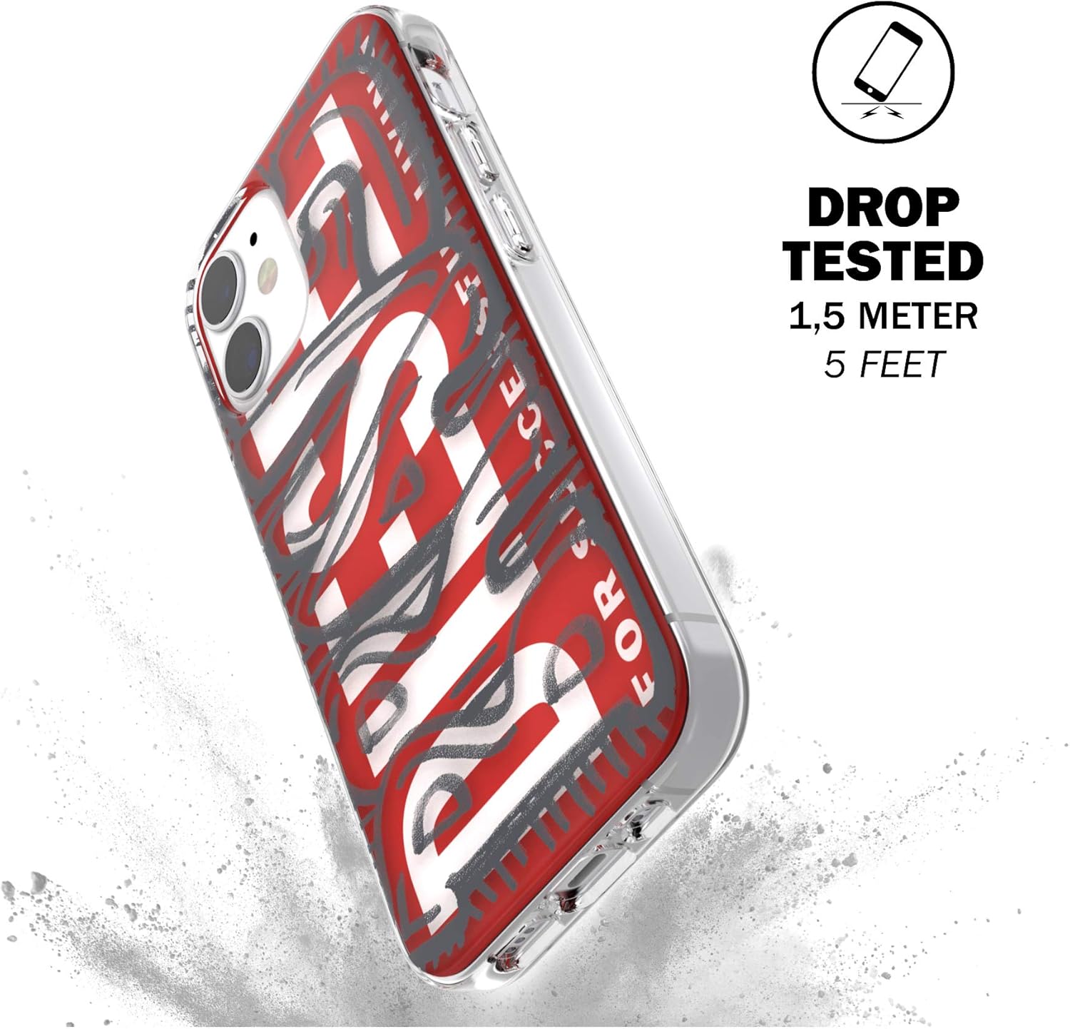 Diesel Designed for iPhone 12 Mini 5.4 Case, Clear Snap Case, Shockproof, Drop Tested Protective Cover with Raised Edges, Red/Grey iPhone 12 Mini Red/grey