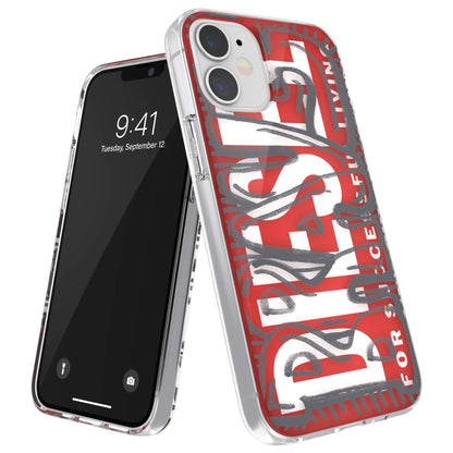 Diesel Designed for iPhone 12 Mini 5.4 Case, Clear Snap Case, Shockproof, Drop Tested Protective Cover with Raised Edges, Red/Grey iPhone 12 Mini Red/grey
