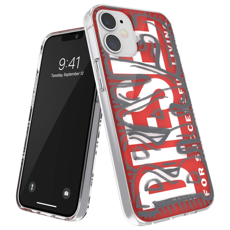 Diesel Designed for iPhone 12 Mini 5.4 Case, Clear Snap Case, Shockproof, Drop Tested Protective Cover with Raised Edges, Red/Grey iPhone 12 Mini Red/grey