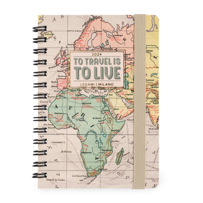 Legami - Spiral Weekly Diary Small, 12 Months, from January 2024 to December 2024, Folding Planner 2024/2025, Elastic Closure, Final Pocket, Address Book, 8.5x13 cm, Travel Theme