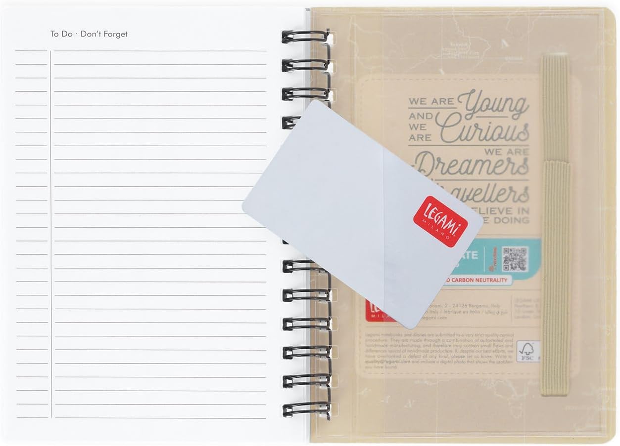 Legami - Spiral Weekly Diary Small, 12 Months, from January 2024 to December 2024, Folding Planner 2024/2025, Elastic Closure, Final Pocket, Address Book, 8.5x13 cm, Travel Theme