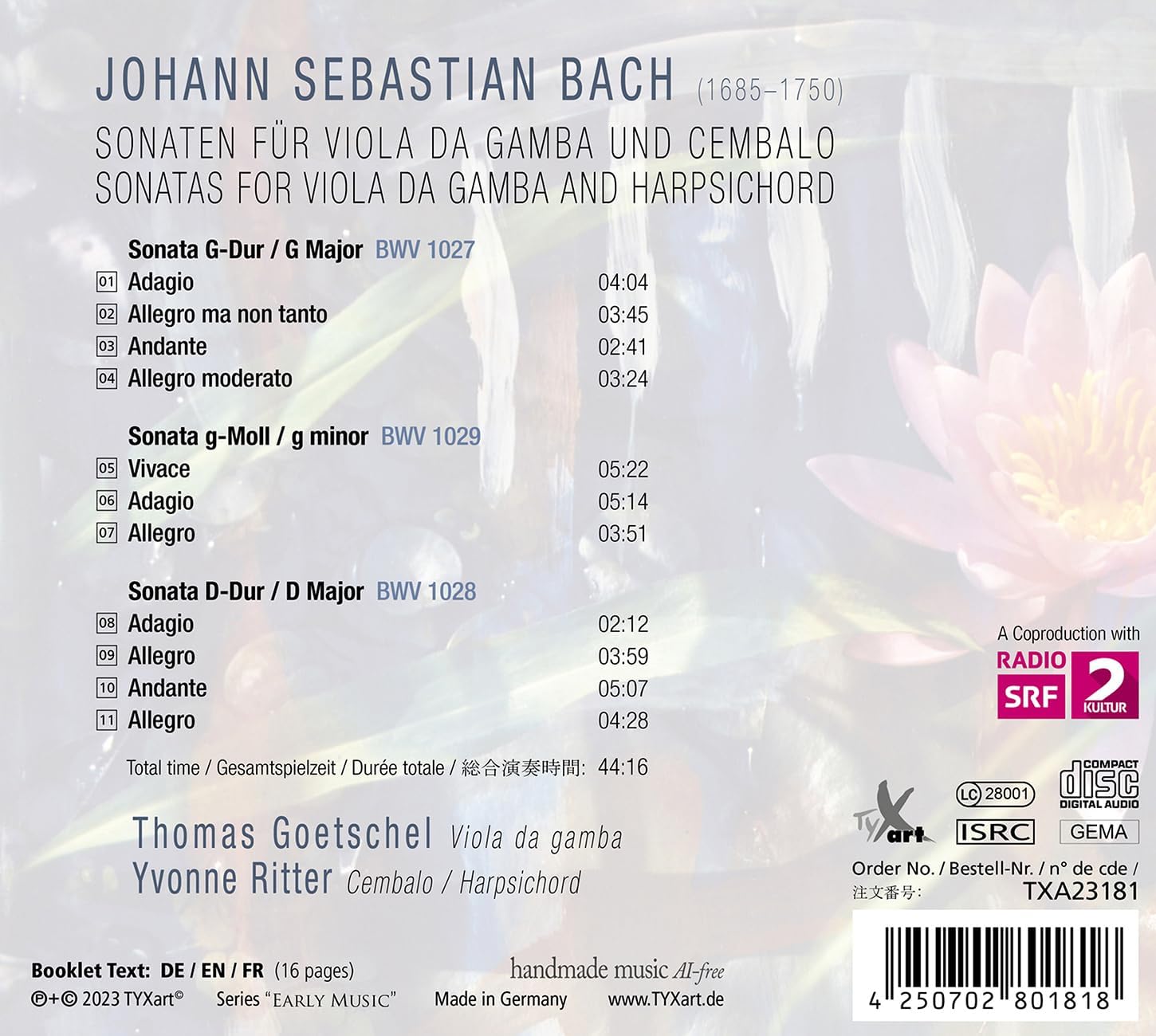 Sonatas for Viola Da Gamba and Harpsichord Bwv1027