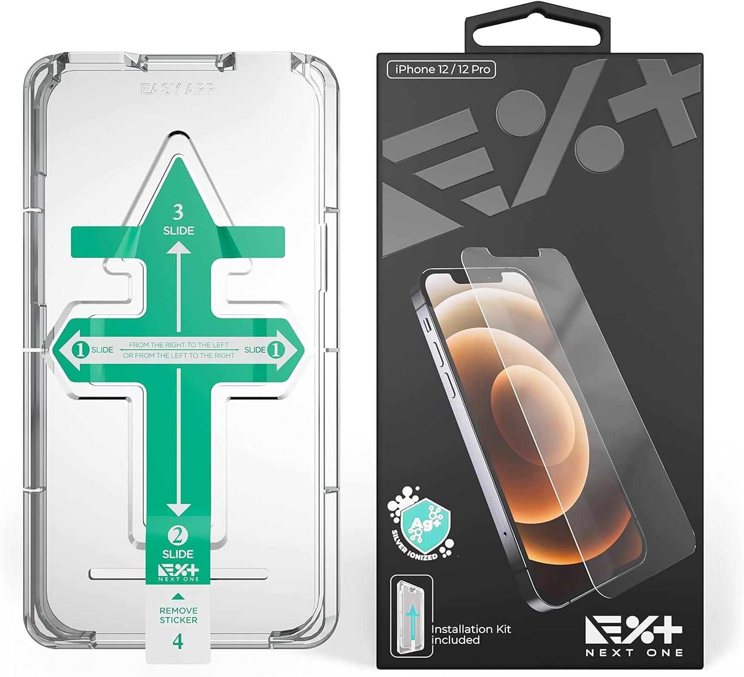 NEXT ONE Tempered Screen protector For iPhone 12/12 Pro with Easy Install Kit, Scratch-Resistant Tempered Glass, Case-Friendly, HD Clear, 9H Hardness, Cleaning Kit Tempered Glass iPhone 12/12 Pro