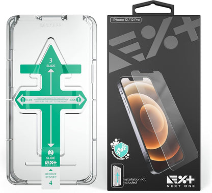 NEXT ONE Tempered Screen protector For iPhone 12/12 Pro with Easy Install Kit, Scratch-Resistant Tempered Glass, Case-Friendly, HD Clear, 9H Hardness, Cleaning Kit Tempered Glass iPhone 12/12 Pro