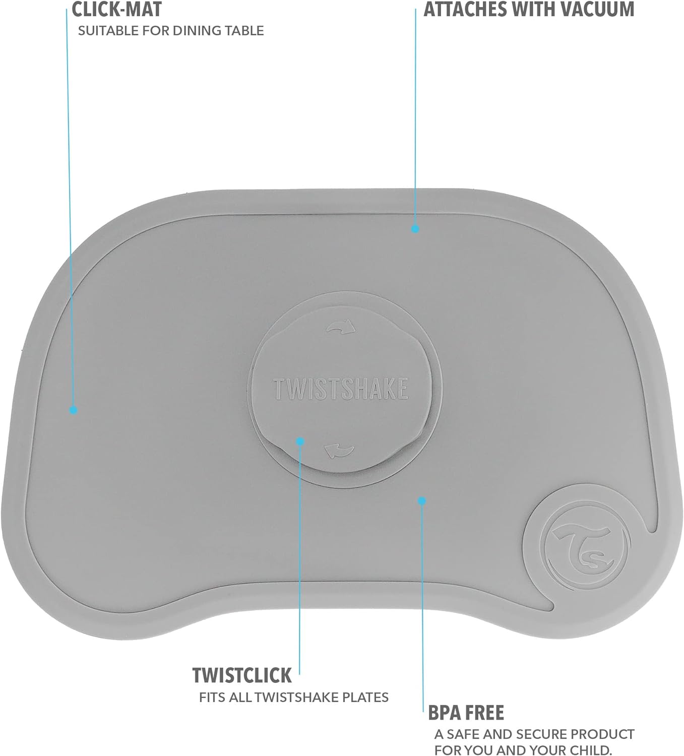 Twistshake Click Mat Kinderservies set - Placemats voor Kinderen 38x25 cm + Peuterborden met Deksel, Babyvoeding Tafelset voor Keuken Eettafel, BPA-Vrij, 6 Maanden+, Pastelroze